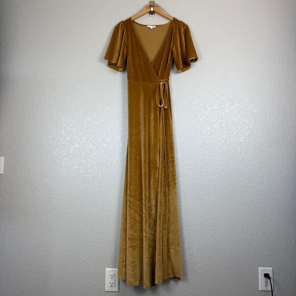 Baltic Born Meghan Gold Velvet Short Sleeve Maxi Full Wrap Dress XS Golden Hour - Picture 2 of 10